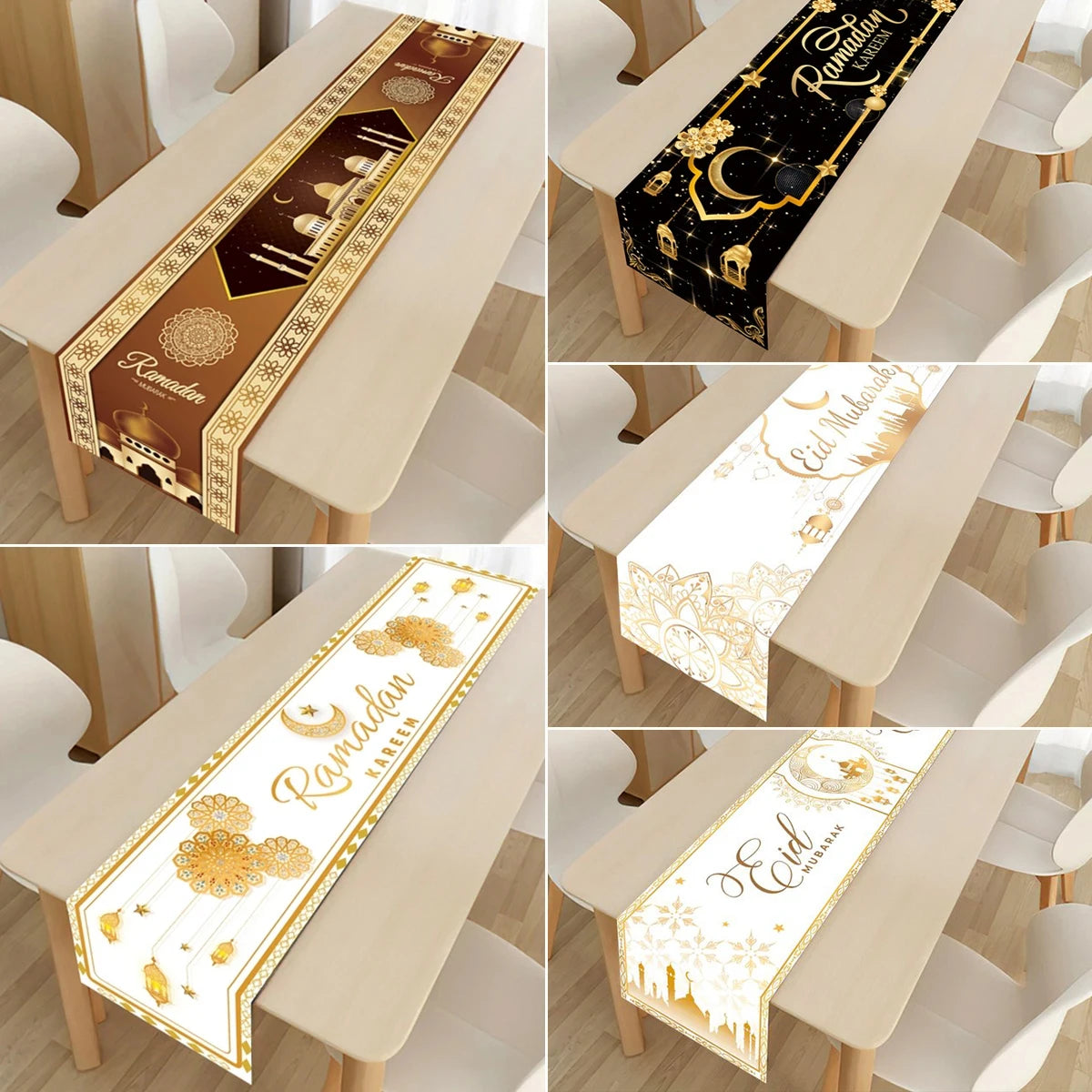 BlackPluss - Ramadan Decoration Table Runner EID Mubarak Decor 2024 For Home Tablecloth Ramadan Kareem Islamic Muslim Party Eid Al-Fitr Gifts
