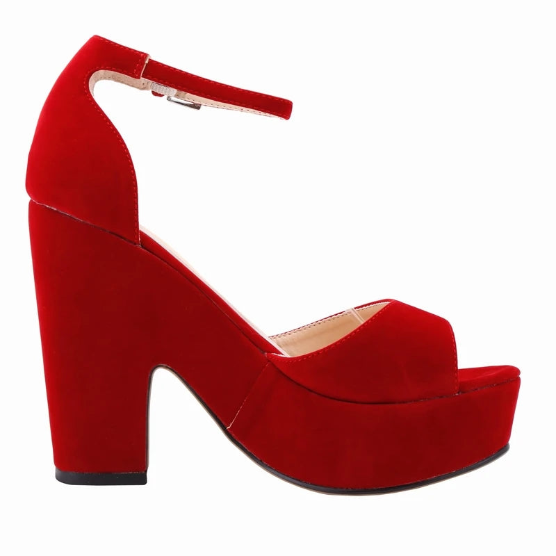 BlackPluss - Summer Ankle Strap Sandal 12cm Women Pumps Sexy Peep Toe Square High Heels
