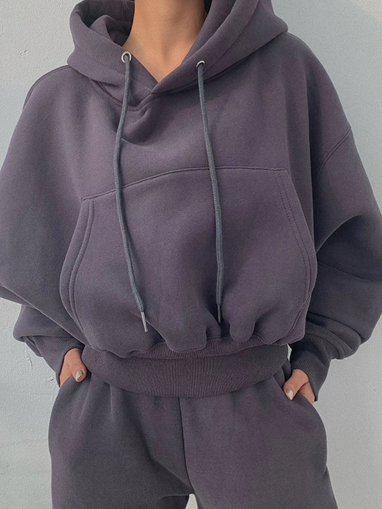 Blackpluss - Suit Winter Spring Solid Casual Tracksuit Women Fleece 2 Pieces Set Sports Sweatshirts Pullover Sweatpants Wholesale