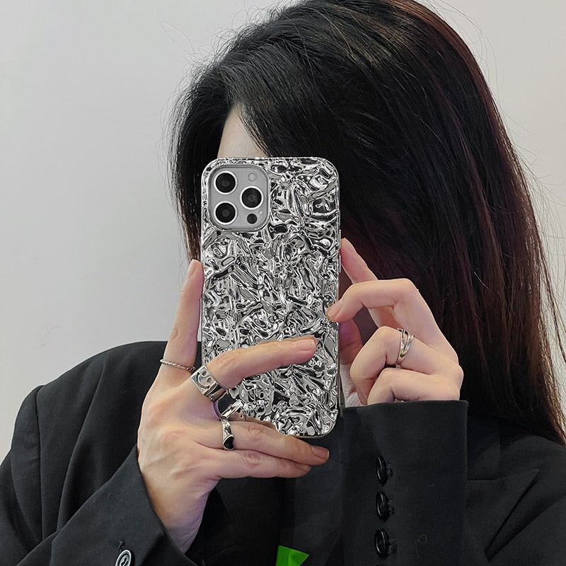 BlackPluss - Qianliyao Luxury Silver Tin Paper Phone Case for iphone Water Ripple Shockproof Soft Cover