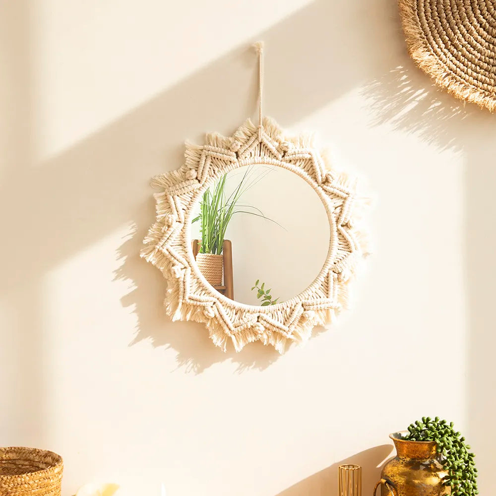 BlackPluss - Boho Macrame Round Mirror Decorative Mirrors Aesthetic