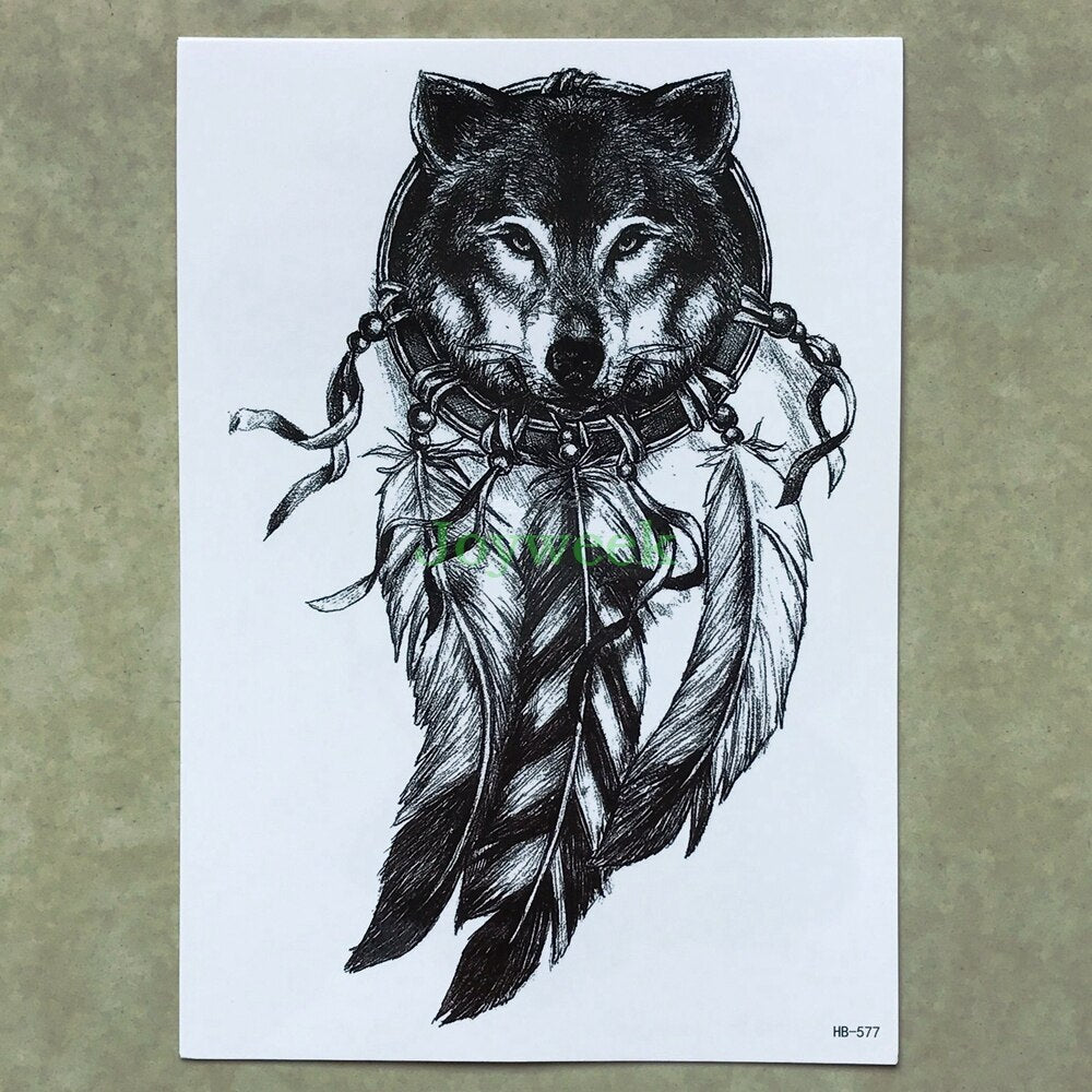 BlackPluss - Waterproof Temporary Tattoo Sticker large size dreamcatcher wolves wolf.