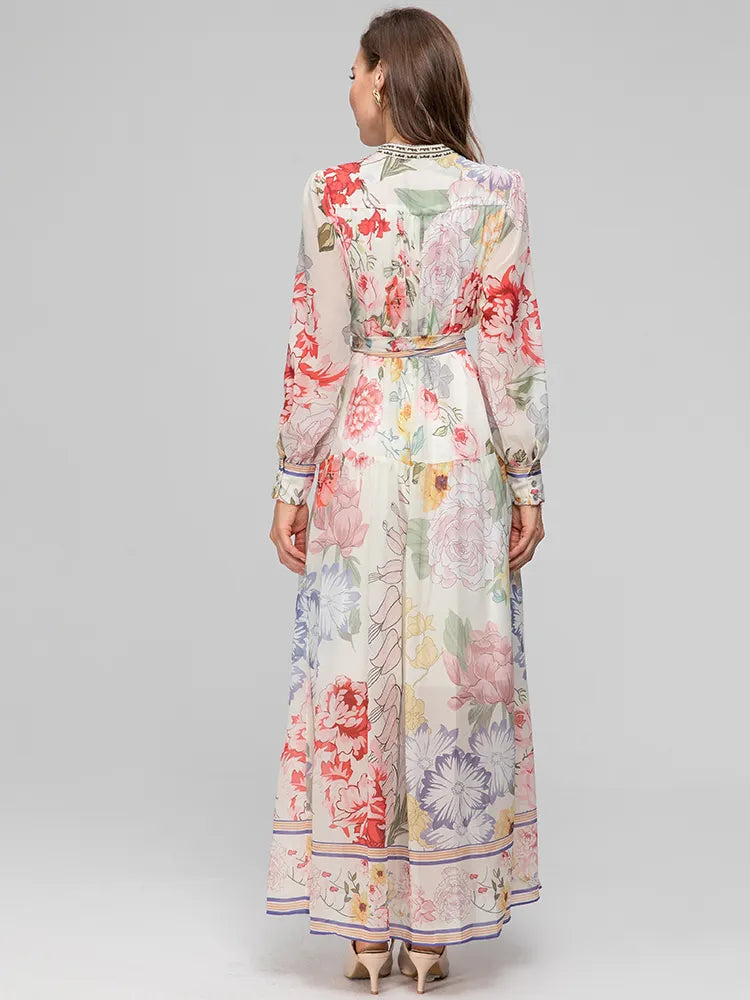 BlackPluss - Fashion Designer Summer Elegance Women's Dress Lantern Long Sleeve Lace Flower Printing