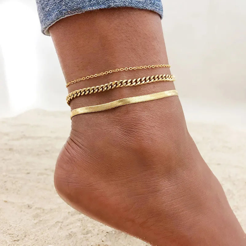 BlackPluss - Snake Chain Anklet for Women Girls Adjustable Summer Beach.
