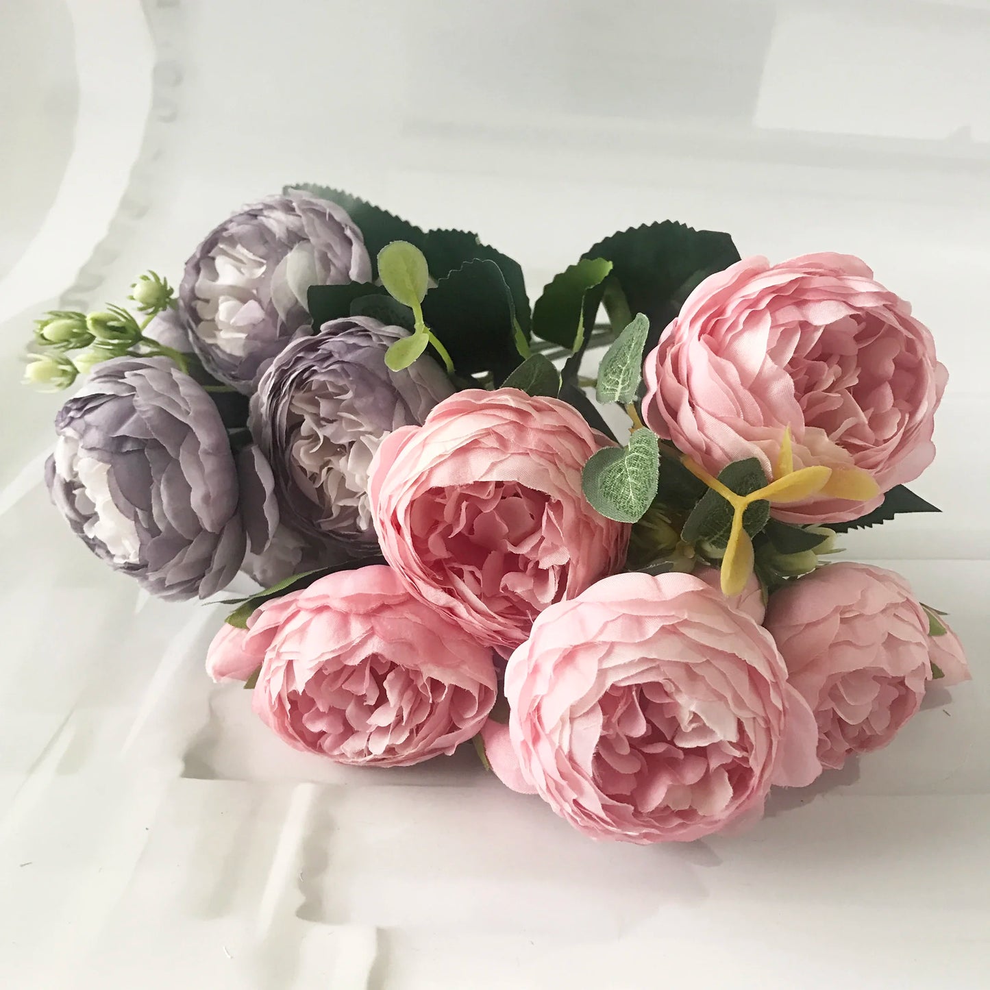 BlackPluss - 30cm Rose Pink Silk Peony Artificial Flowers Bouquet 5 Big Head and 4 Bud Flowers