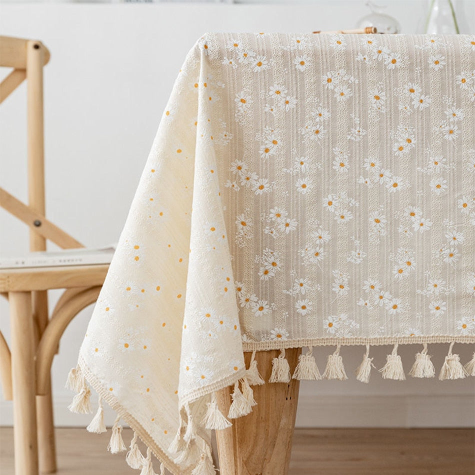 BlackPluss - Style Small Daisy Cotton Floral Tablecloth,Tea Table