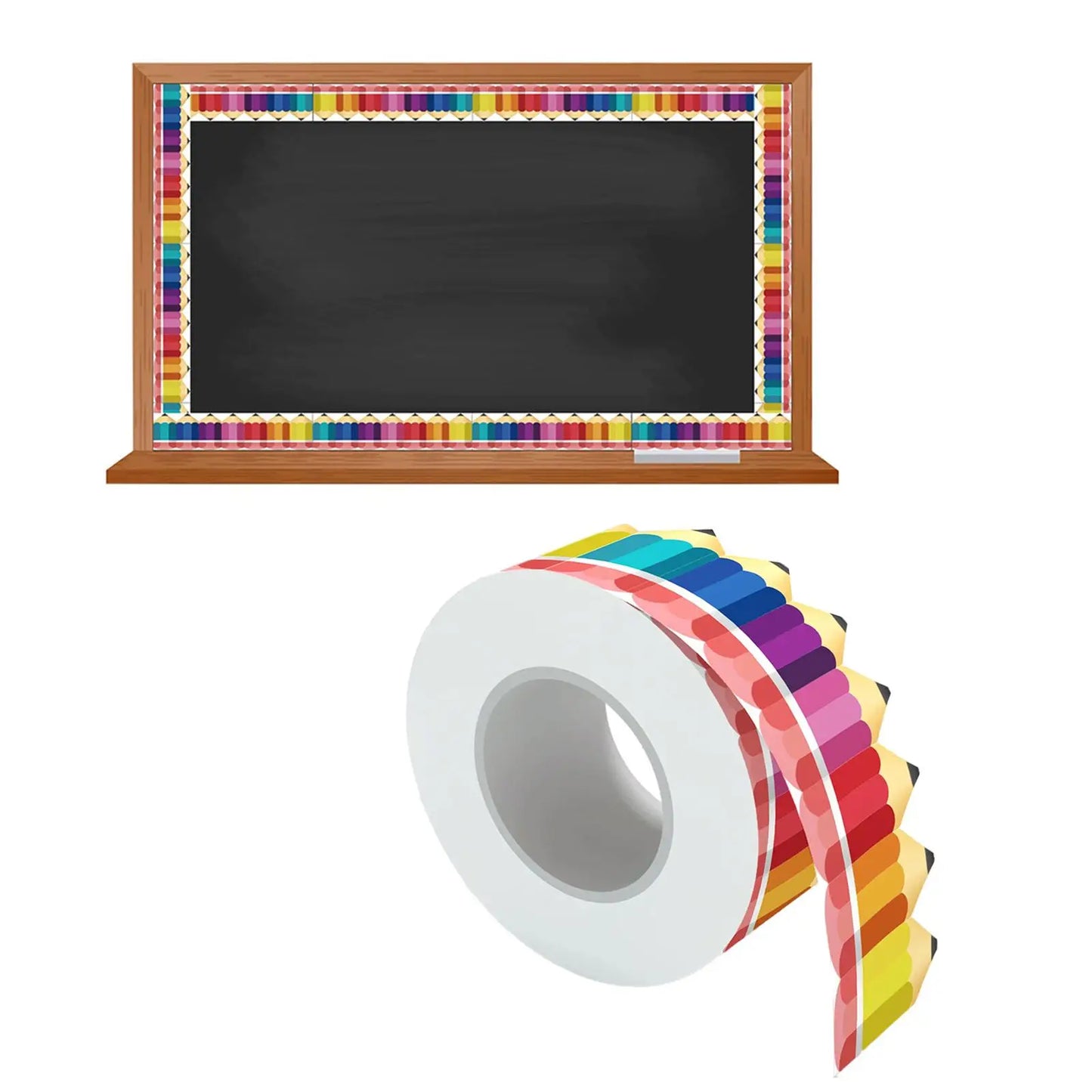 BlackPluss - Pencil Bulletin Board Borders Art Colorful with Pencil Patterns Classroom Borders for White Board School Chalkboard