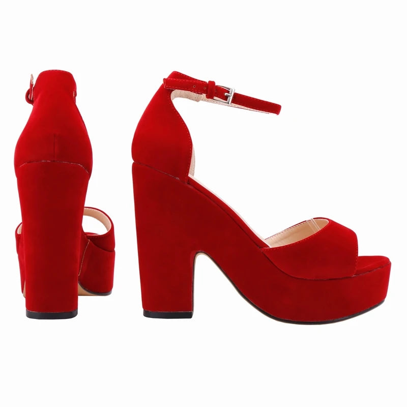 BlackPluss - Summer Ankle Strap Sandal 12cm Women Pumps Sexy Peep Toe Square High Heels