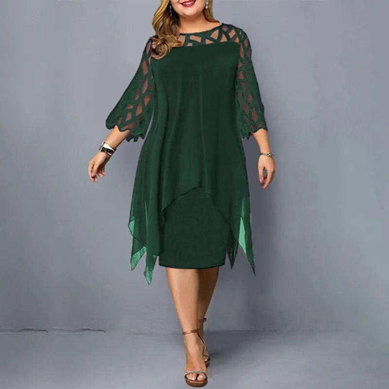 BlackPluss| New Elegant Lace Mesh Plus Size Dresses Women Sexy
