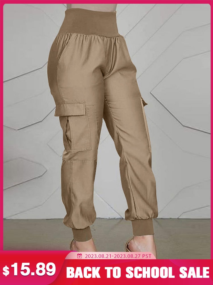 BlackPluss - Overall Women Casual Solid Pant Vintage Elastic Waist Pencil Trouser.