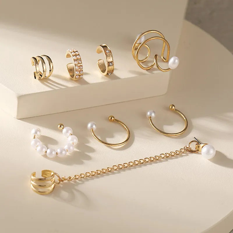 BlackPluss - Gold Color Leaves Ear Cuff Black Non-Piercing Ear Clip Earrings for Women Men