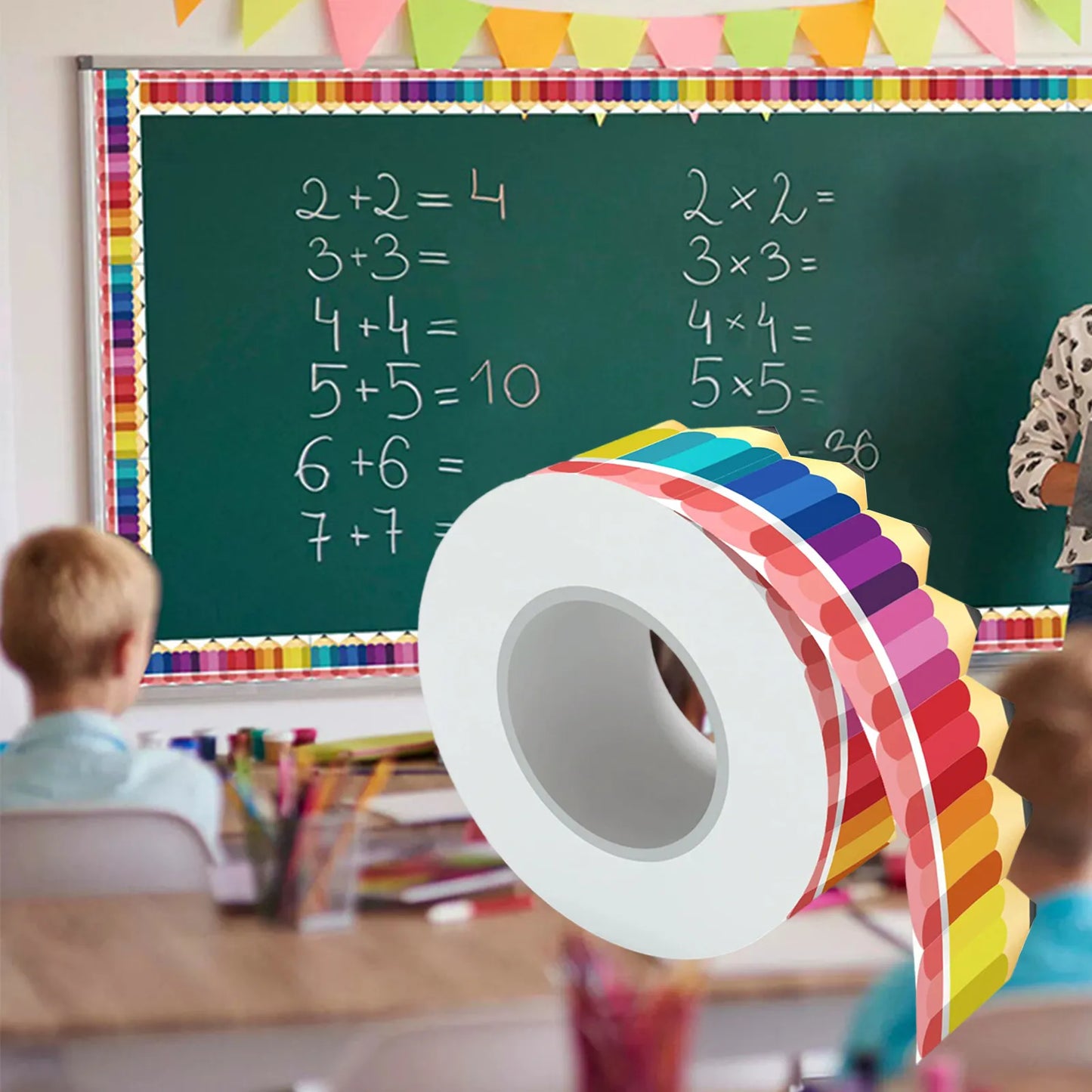BlackPluss - Pencil Bulletin Board Borders Art Colorful with Pencil Patterns Classroom Borders for White Board School Chalkboard
