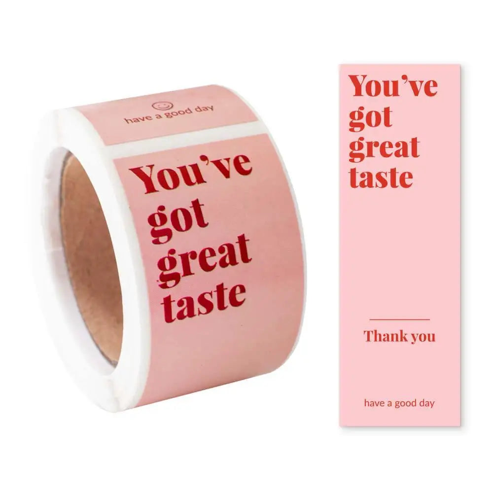 BlackPluss - 100pcs/roll Pink You've Got Great Taste Stickers for Small Buisness Package Thank You Sticker Decals for Baking Gift Retail Bag
