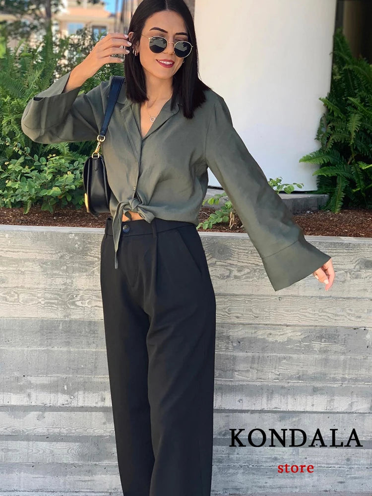 Blackpluss - Vintage Office Lady Solid Women Suits Long Sleeve Bow Shirts Tops+Side Split Pleated Skirts Fashion Casual Sets