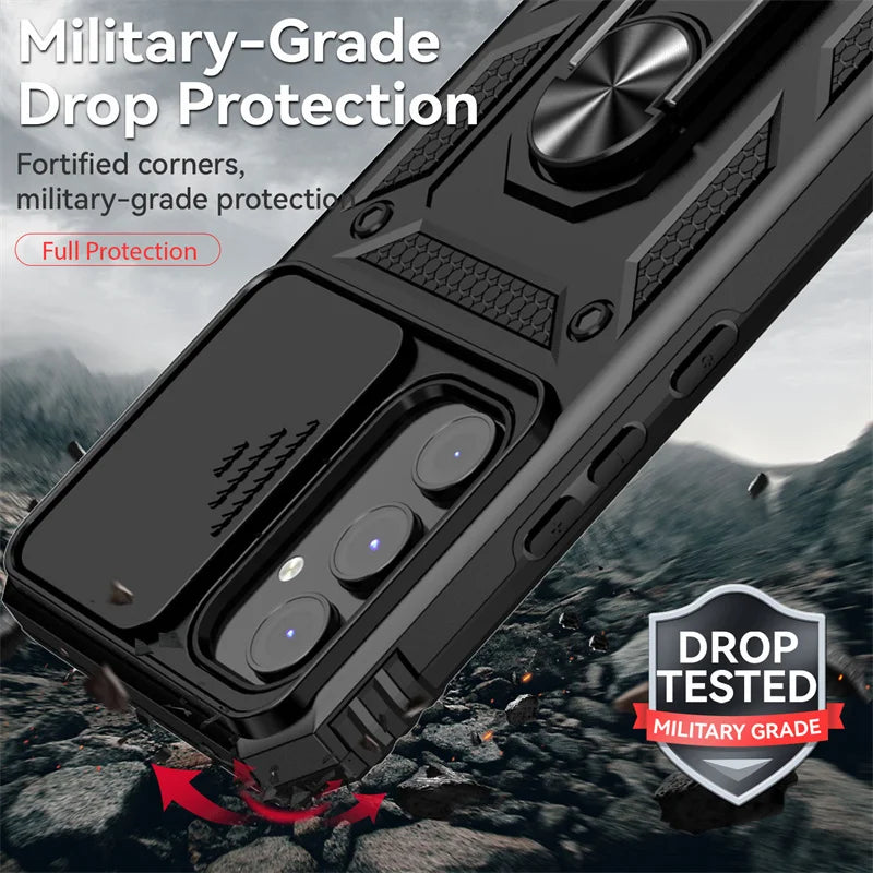 BlackPluss - For Samsung Galaxy A14 A34 A54 5G Case Slide Camera Protect Armor Phone Case For Samsung A54 A 14 34 54 Magnet Holder Ring Cover