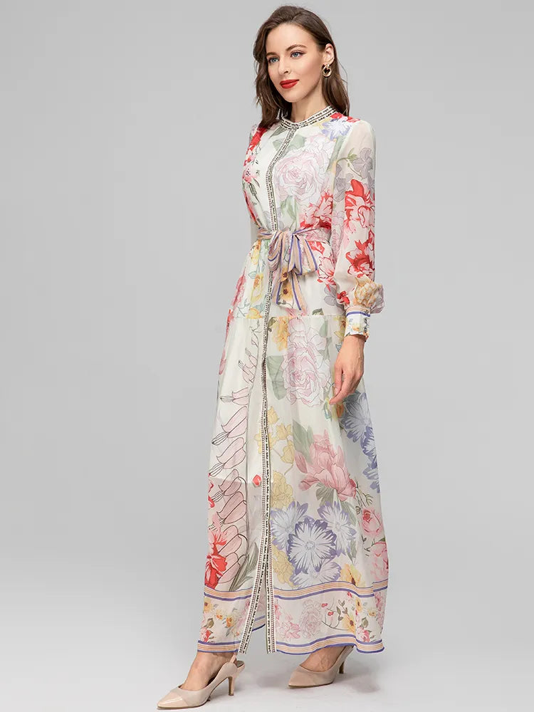 BlackPluss - Fashion Designer Summer Elegance Women's Dress Lantern Long Sleeve Lace Flower Printing