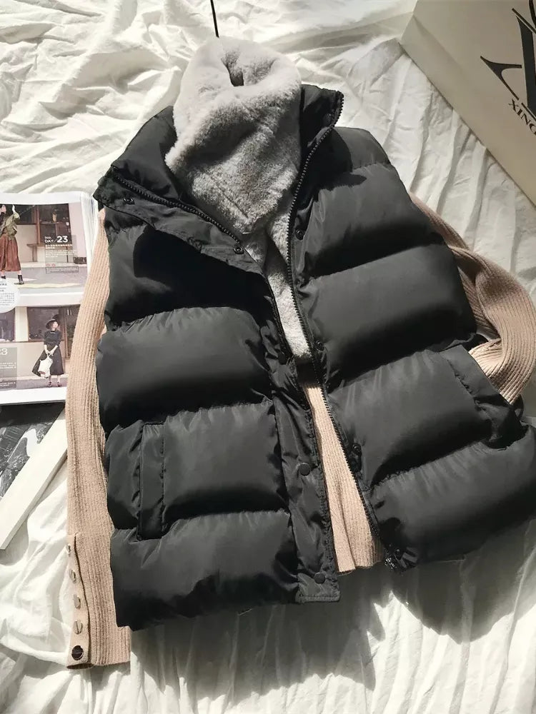 Blackpluss - Women Winter Warm Cotton Padded Puffer Vests Sleeveless Parkas Jacket.
