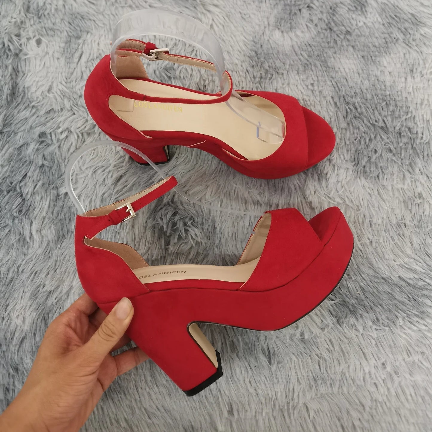BlackPluss - Summer Ankle Strap Sandal 12cm Women Pumps Sexy Peep Toe Square High Heels