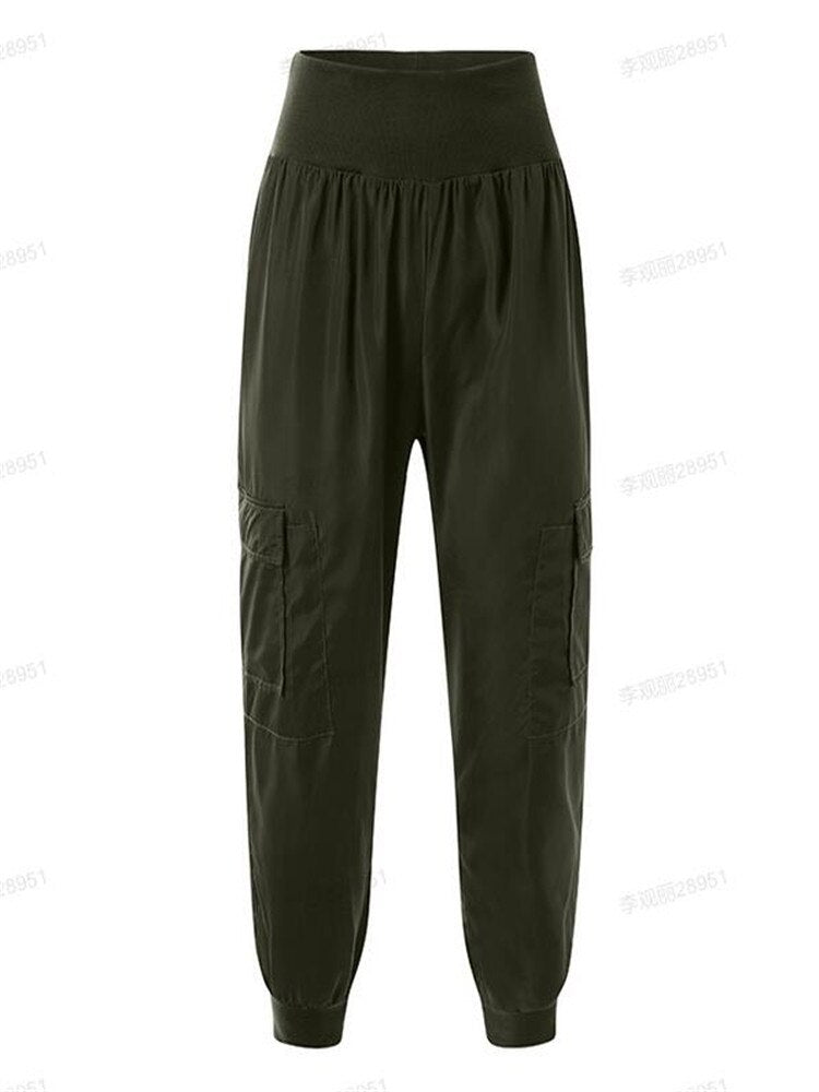BlackPluss - Overall Women Casual Solid Pant Vintage Elastic Waist Pencil Trouser.