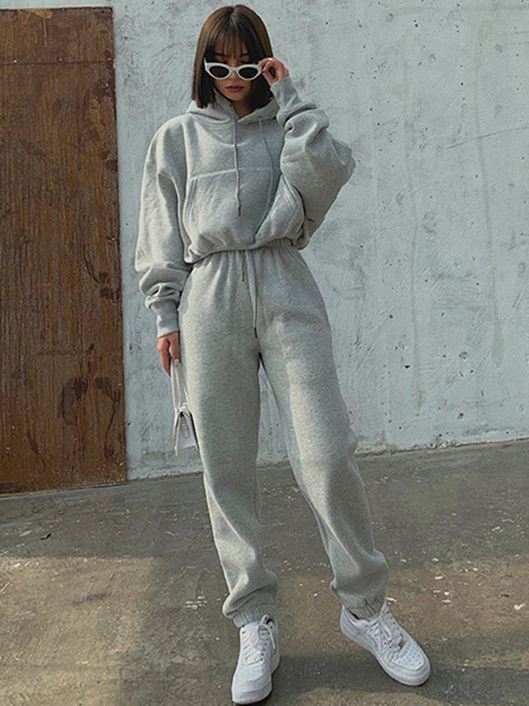 Blackpluss - Suit Winter Spring Solid Casual Tracksuit Women Fleece 2 Pieces Set Sports Sweatshirts Pullover Sweatpants Wholesale