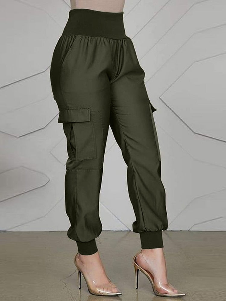 BlackPluss - Overall Women Casual Solid Pant Vintage Elastic Waist Pencil Trouser.