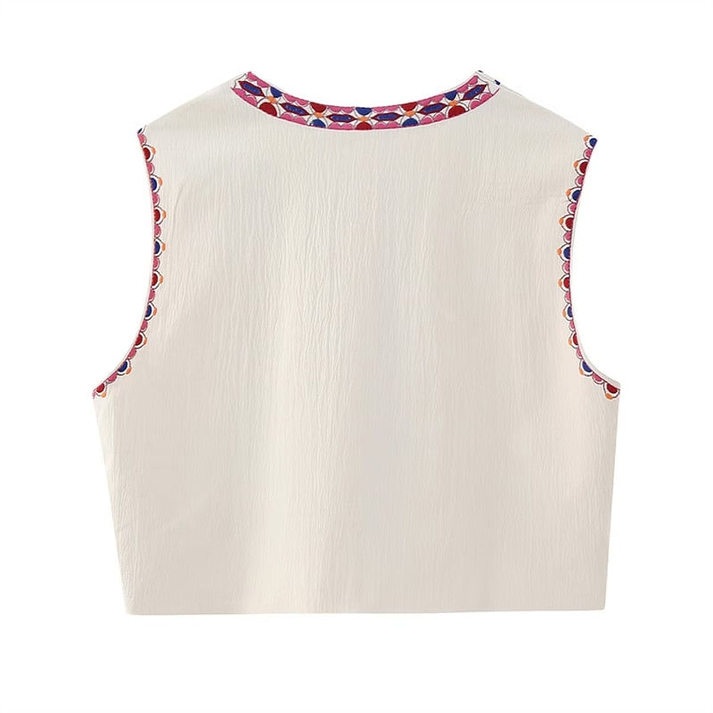BlackPluss - Women Vintage Floral Embroidered Open Waist Coat Ladies.