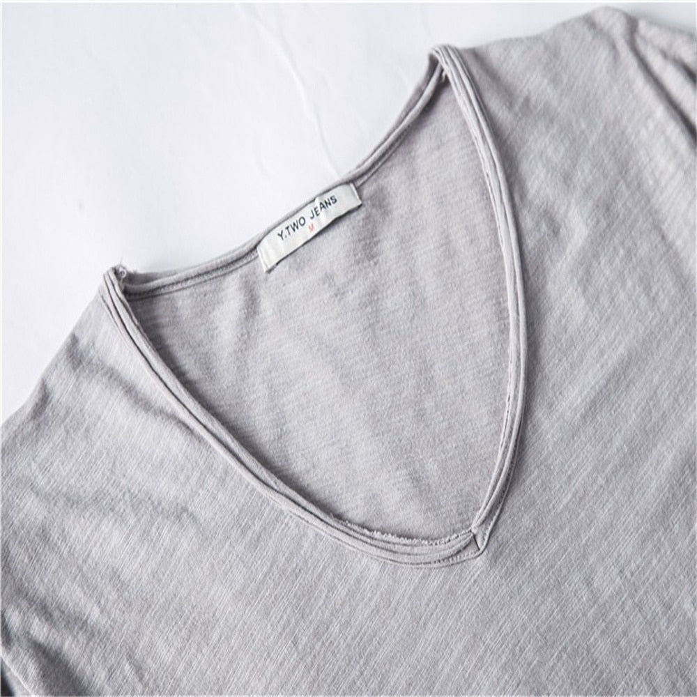 BlackPluss - V-neck T-shirt Men 100% Combed Cotton Solid Short Sleeve T Shirt.