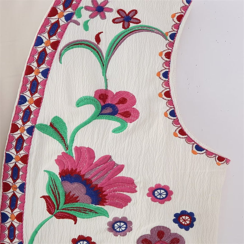 BlackPluss - Women Vintage Floral Embroidered Open Waist Coat Ladies.