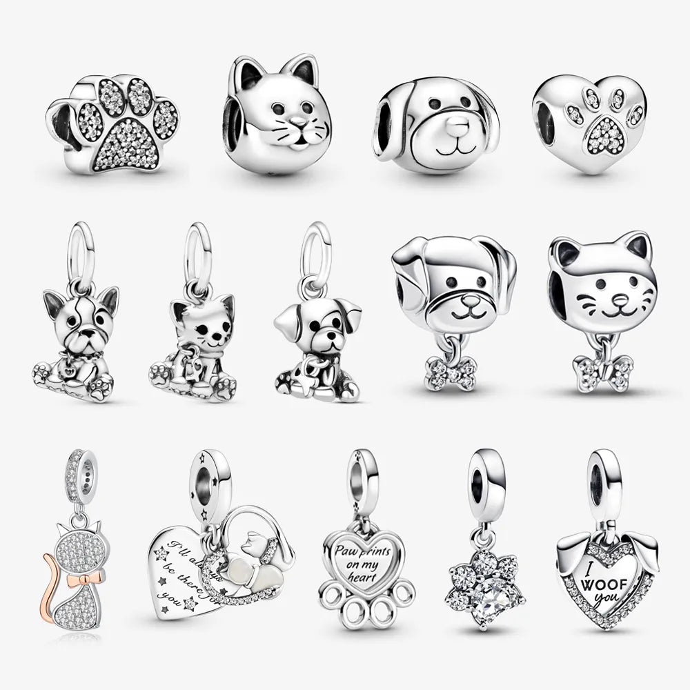 BlackPluss - Original 925 Sterling Silver Charm Love Dog Puppy Cat Paw Pendant Charms Fit Pandora Bracelets Necklaces Diy Jewelry For Women