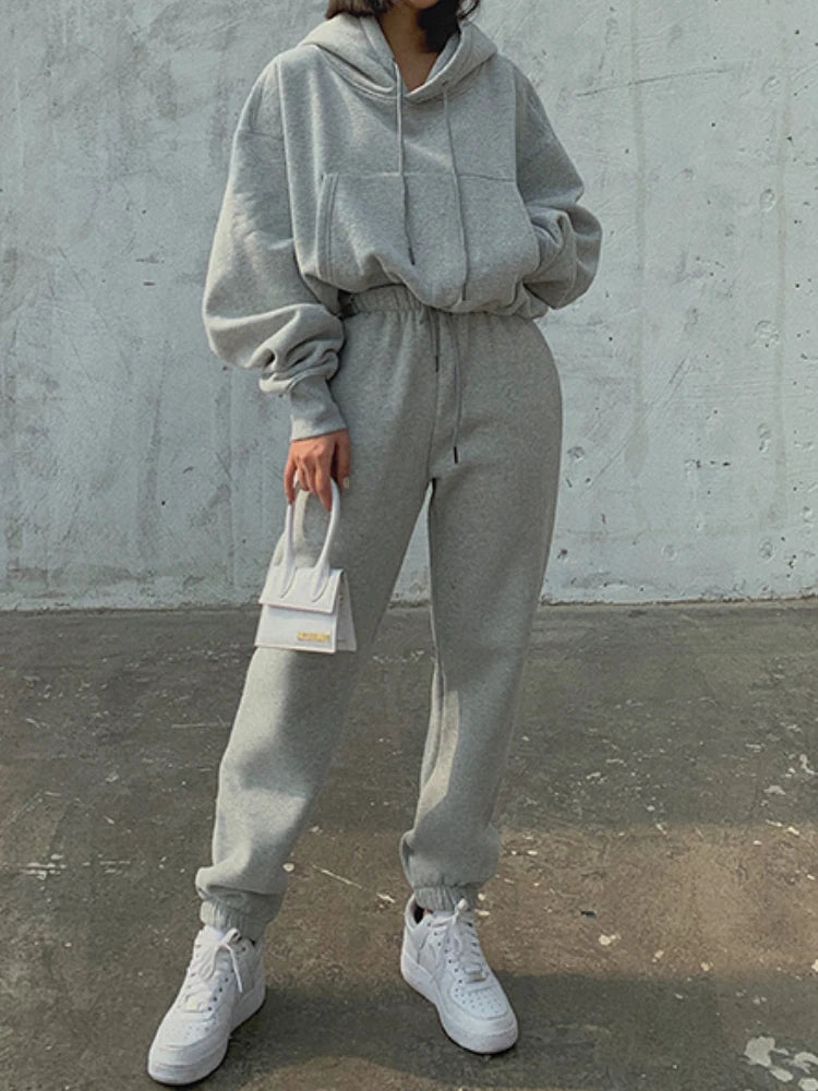 Blackpluss - Suit Winter Spring Solid Casual Tracksuit Women Fleece 2 Pieces Set Sports Sweatshirts Pullover Sweatpants Wholesale