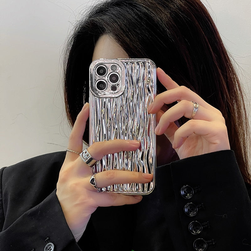 BlackPluss - Qianliyao Luxury Silver Tin Paper Phone Case for iphone Water Ripple Shockproof Soft Cover
