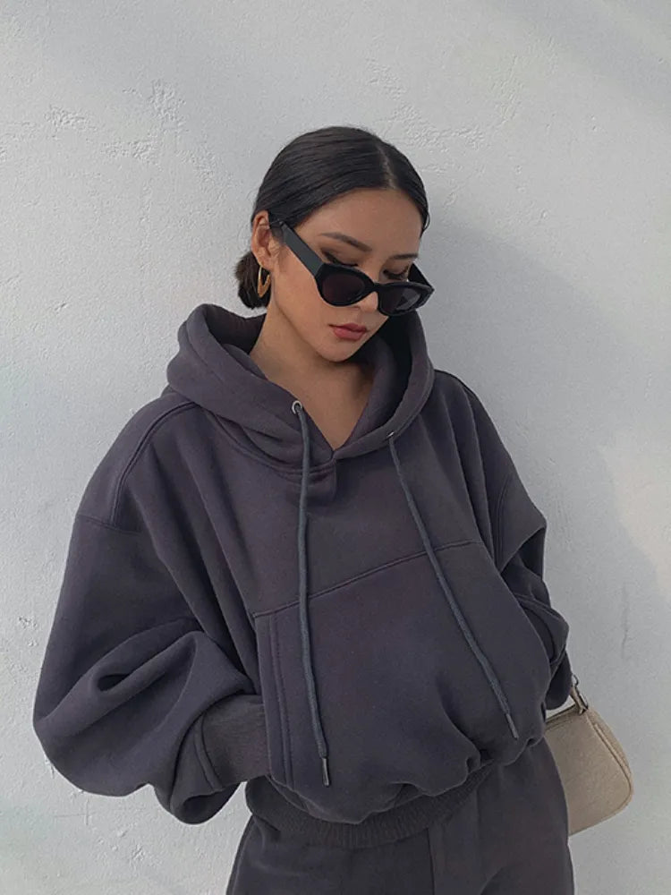Blackpluss - Suit Winter Spring Solid Casual Tracksuit Women Fleece 2 Pieces Set Sports Sweatshirts Pullover Sweatpants Wholesale