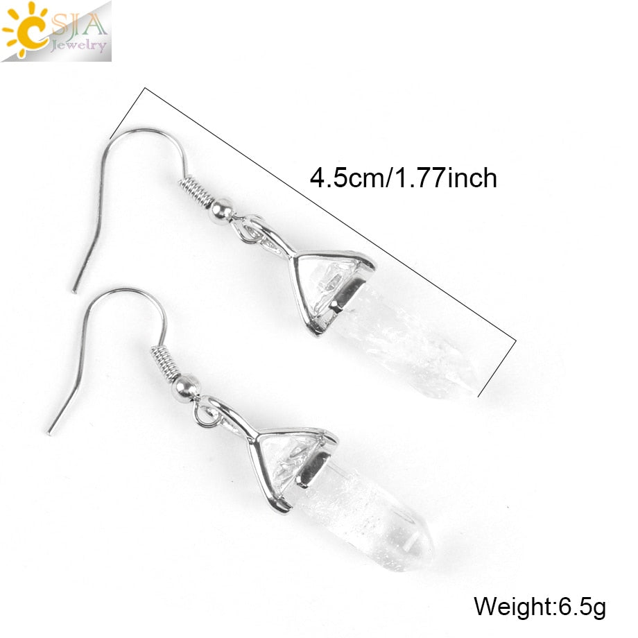 BlackPluss - Natural Stone Crystal Earrings Bead Drop Quartz Earring.