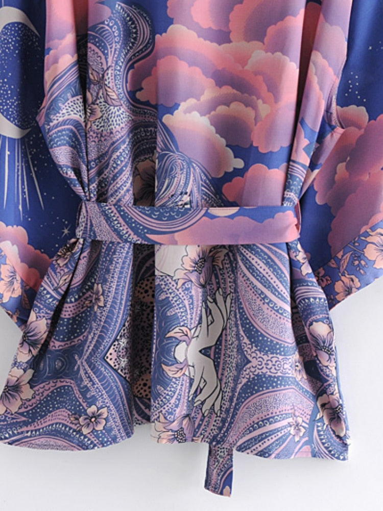 BlackPluss - Boho Vintage Star and Moon Floral Print Sashes Bohemian
