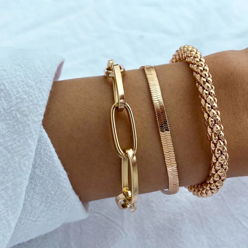 BlackPluss - 3PCS/Set Fashion Thick Chain Link Bracelets Bangles For Women Vintage Snake .