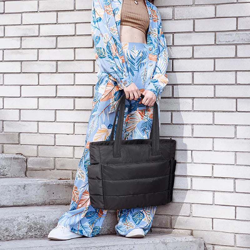 Blackpluss | Puffy Tote Bag for Women Big Square Cotton Padded Female Quilting Shoulder Purse Simple Daily Handbag Women's Bag