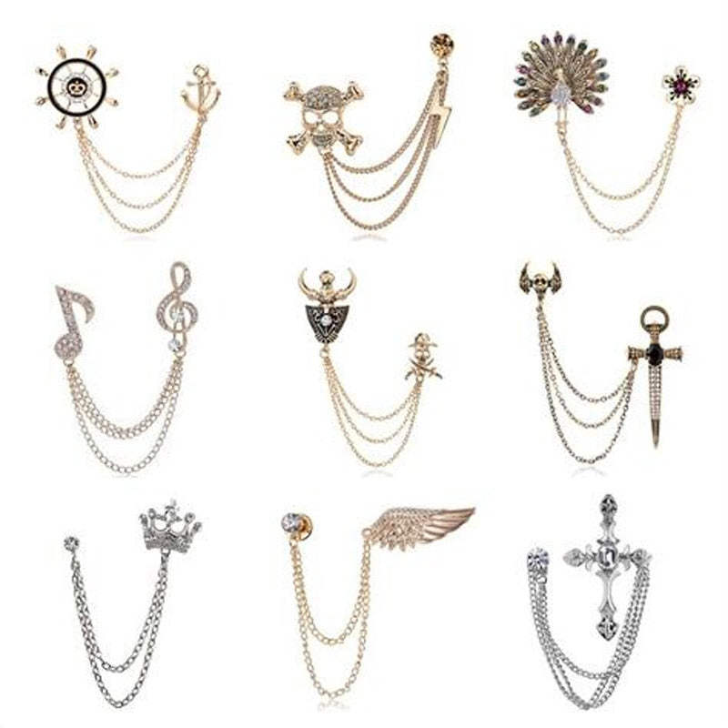 BlackPluss - Korean British Style Crown Bird Brooch Cross Suit.