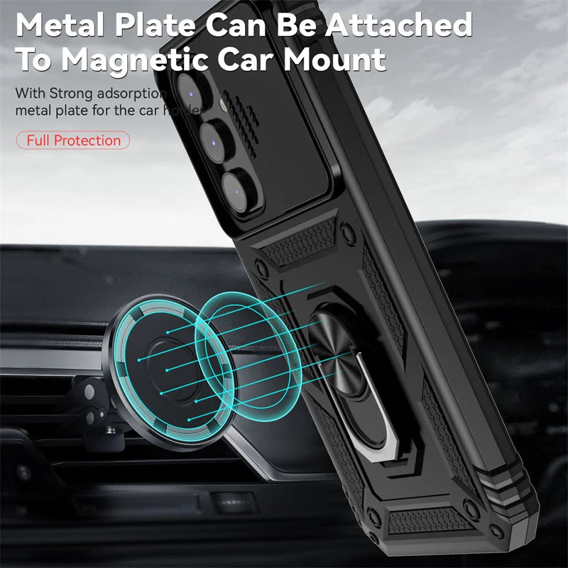 BlackPluss - For Samsung Galaxy A14 A34 A54 5G Case Slide Camera Protect Armor Phone Case For Samsung A54 A 14 34 54 Magnet Holder Ring Cover