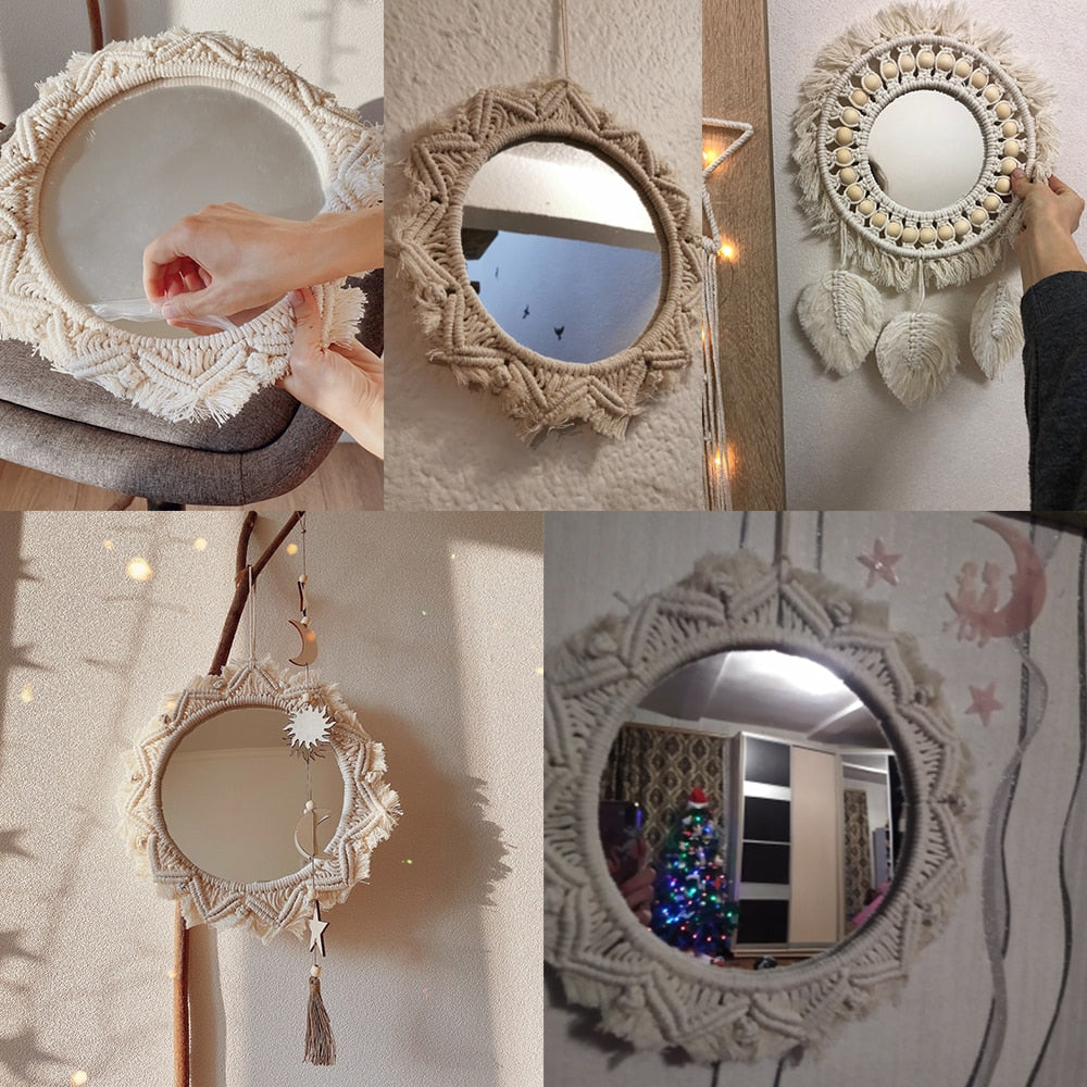 BlackPluss - Boho Macrame Round Mirror Decorative Mirrors Aesthetic