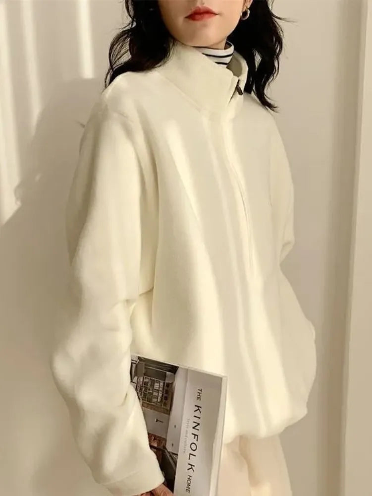 Blackpluss - Warm Fleece Fluffy Zip Hoodies Women Casual Sweatshirt Top.