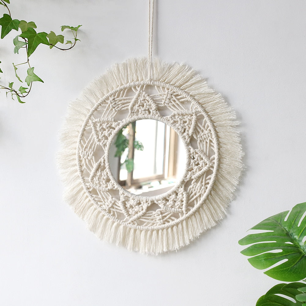 BlackPluss - Boho Macrame Round Mirror Decorative Mirrors Aesthetic