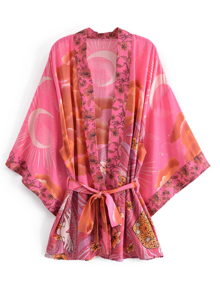 BlackPluss - Boho Vintage Star and Moon Floral Print Sashes Bohemian