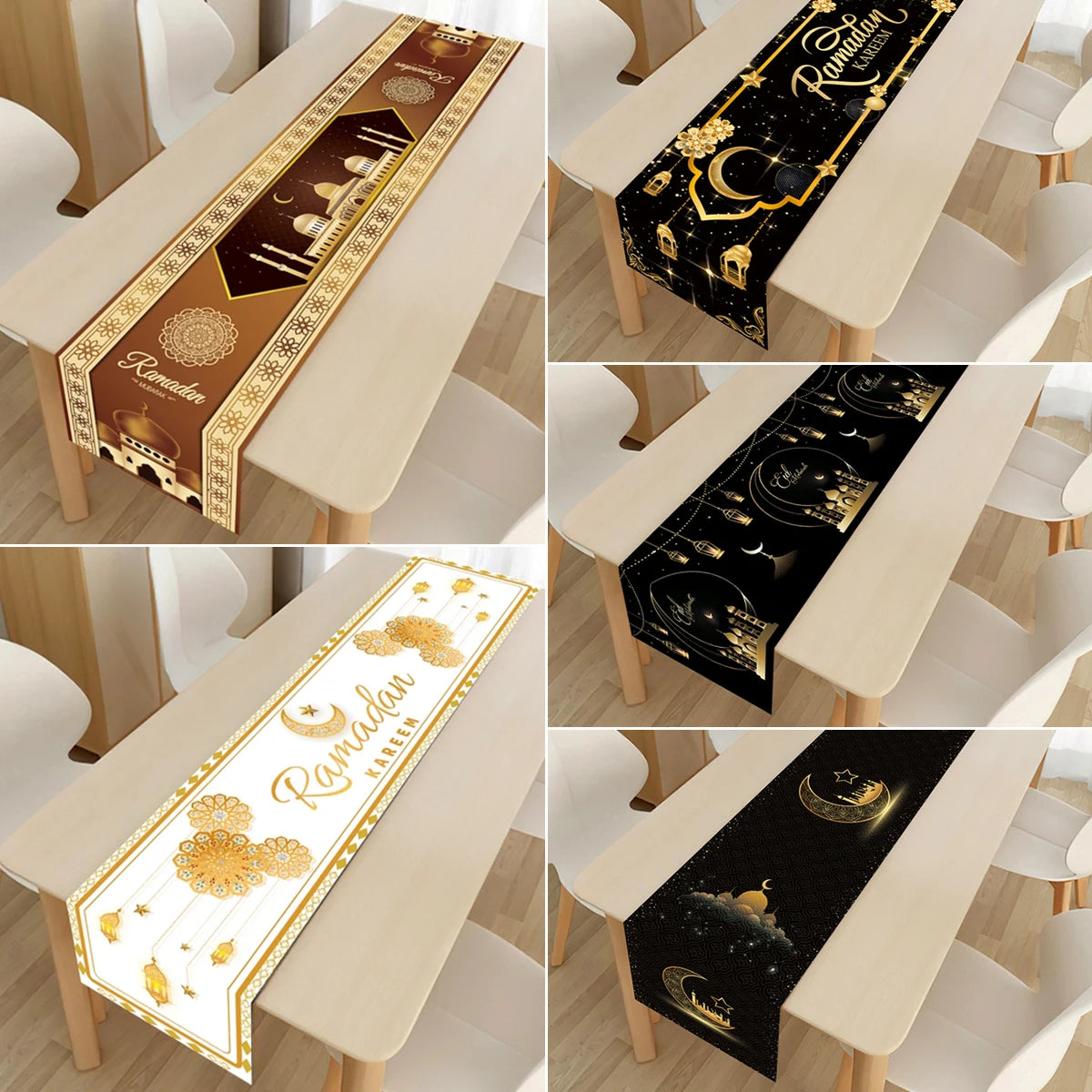 BlackPluss - Ramadan Decoration Table Runner EID Mubarak Decor 2024 For Home Tablecloth Ramadan Kareem Islamic Muslim Party Eid Al-Fitr Gifts