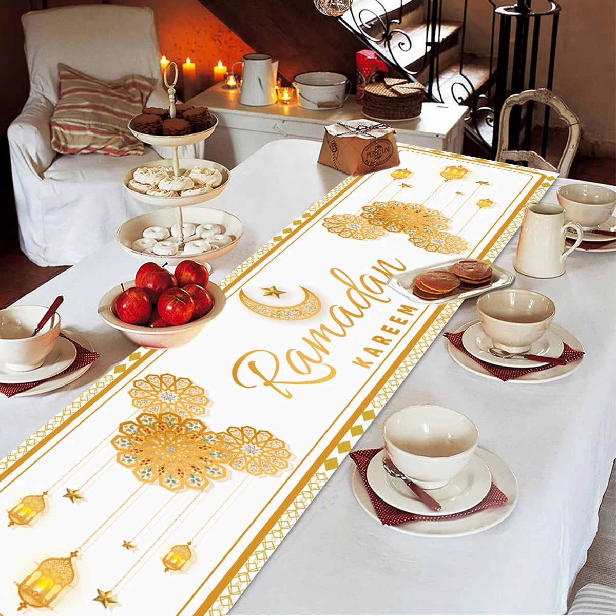 BlackPluss - Ramadan Decoration Table Runner EID Mubarak Decor 2024 For Home Tablecloth Ramadan Kareem Islamic Muslim Party Eid Al-Fitr Gifts