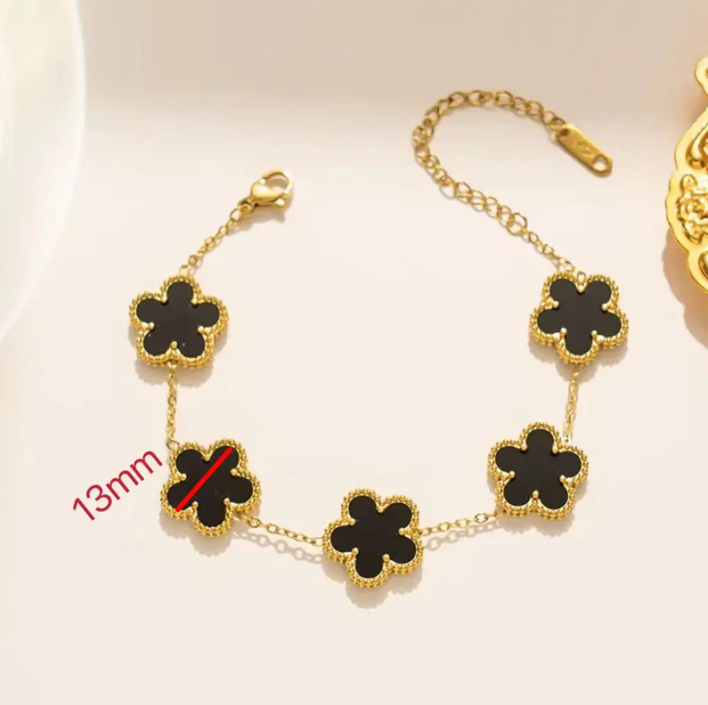 BlackPluss - Luxury Stainless Steel Bracelet Women Double-sided Five Flower