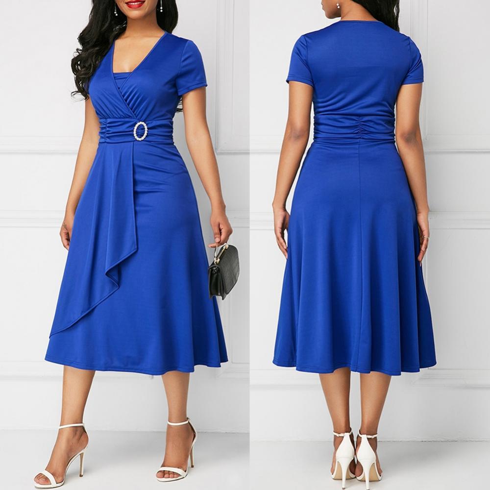 BlackPluss - Elegant Women Solid Color Short Sleeve V Neck.