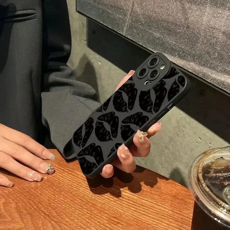 BlackPluss - Lip Printed Phone Case For iPhone 15 Pro Max Cases iPhone 11 12 13 14 Pro XS Max XR X 7 8 Plus Soft Shockproof Bumper Back Cover