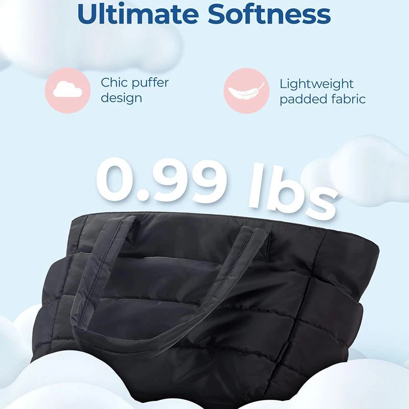 Blackpluss | Puffy Tote Bag for Women Big Square Cotton Padded Female Quilting Shoulder Purse Simple Daily Handbag Women's Bag