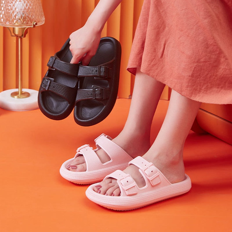 BlackPluss - Thick Platform Cloud Slippers Women Fashion Buckle Soft Sole Pillow