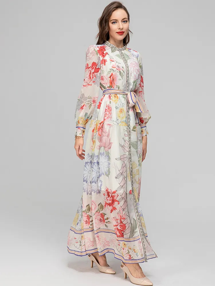 BlackPluss - Fashion Designer Summer Elegance Women's Dress Lantern Long Sleeve Lace Flower Printing